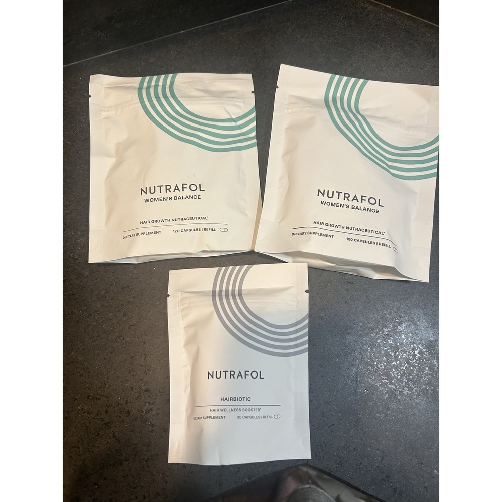 Nutrafol Womens Balance 2 Refills @ 120 Capsules Each & 1 Hairbiotic Refill 30